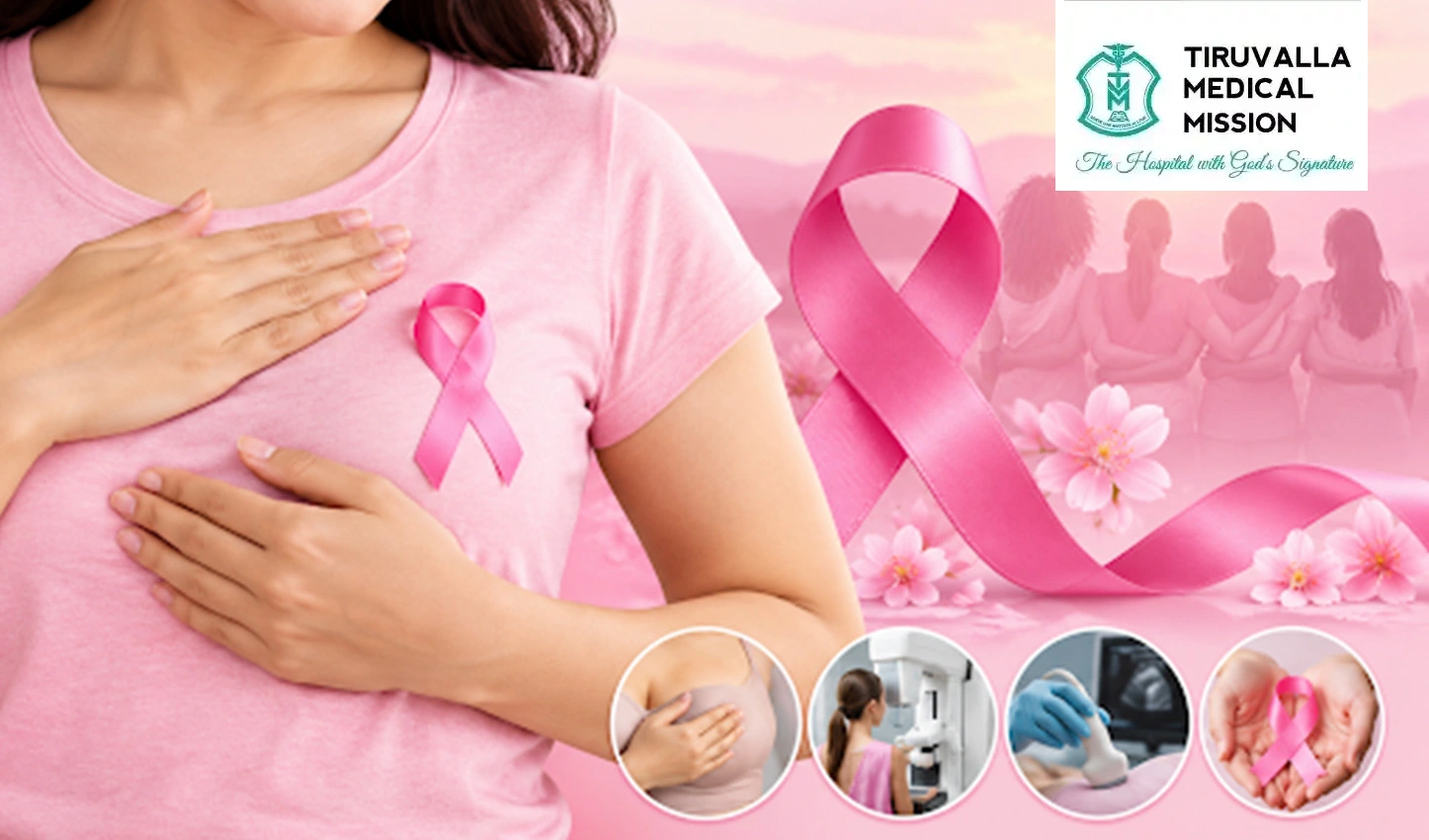 Breast cancer awareness and screening with pink ribbon